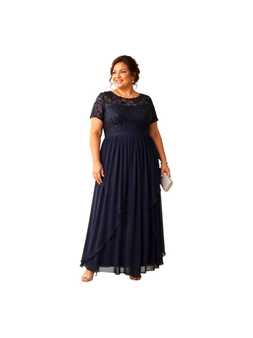R&M Richards Premiere Navy Beaded Lace Gown Dress 16W NWT